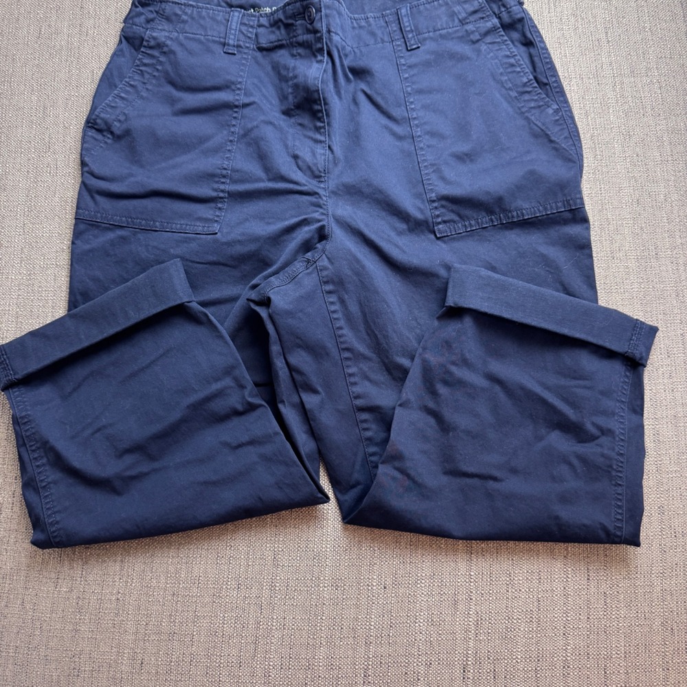 Talbots Navy Blue High Waist Patch Pocket Crop Pants Womens 14W Utility Cuffed
